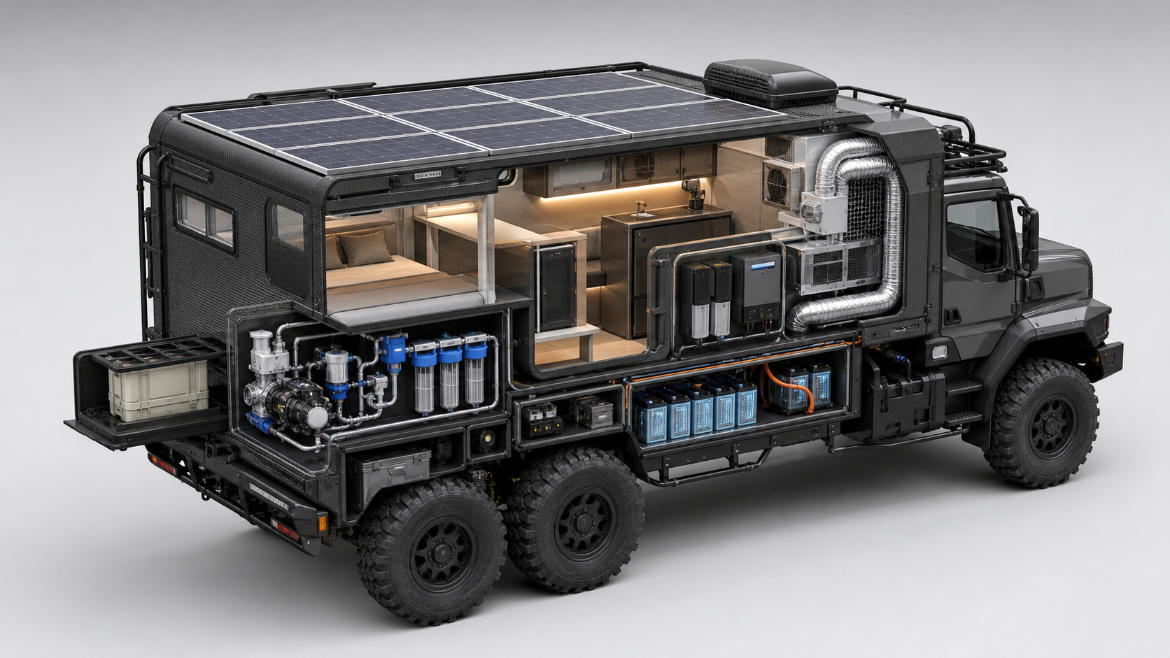 Cutaway render of MarsChallenger off-grid power, water, and HVAC systems